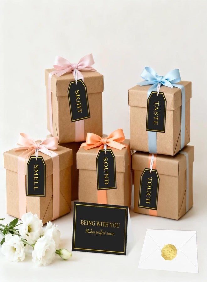 joycraft 5 Sence Gift Tags Set - Black & Gold Foil Five Senses Gift Wrapping Tag for Anniversary, Valentine's Day, Birthday - 5 Tags + 1 Greeting Card + Sticker + Ribbon - Image 4